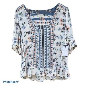 NWT Lucky Brand Floral Short Sleeve Blouse Medium